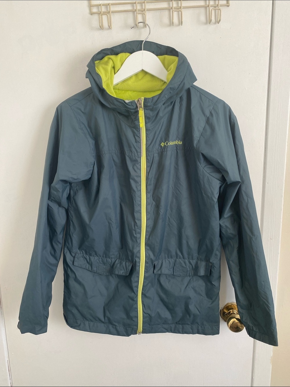 Columbia Youth Fall Lined Green Yellow Jacket Size Large 14/16 Back To School